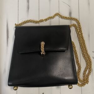 Vintage Paloma Picasso Purse Black Leather Gold Chain Crossbody Shoulder Bag 80s